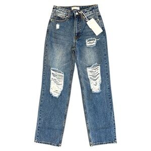 Hammer Jeans Distressed High Rise Straight Leg Medium Wash Jeans Size 0 NWT